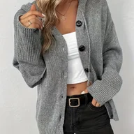Swetry damskie - TEMU Sweter Kardigan z Kapturem dla Kobiet - Elastyczny, Jednokolorowy, Długi Rękaw, Otwarty Przód na Zapięcie i Regulowany Sznurek w Dole, Styl - miniaturka - grafika 1