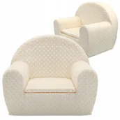Fotele i pufy dla dzieci - Fotel Dla Dziecka Fotelik Pluszowy Pufa Beżowy W Kropki Tkanina Minky Bobas - miniaturka - grafika 1