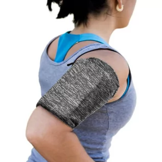 Etui i futerały do telefonów - Elastyczny materiałowy armband opaska na ramię do biegania fitness M szara - grafika 1