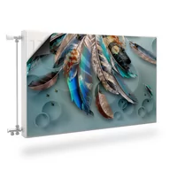 Dekoracje domu - Maskownica MAGNETYCZNA Grzejnika Kolorowe Pióra Styl Boho 90cm x 60cm - miniaturka - grafika 1