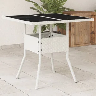 Stół ogrodowy ze szklanym blatem, biały 80x80x75 cm, polirattan Lumarko! - Stoły ogrodowe - miniaturka - grafika 1