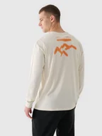 Koszulki męskie - 4F Longsleeve oversize z nadrukiem męski - beżowy XL - miniaturka - grafika 1