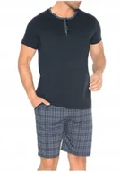 Piżamy damskie - Piżama męska granatowa z szortami w kratkę - komplet bawełniany M - miniaturka - grafika 1