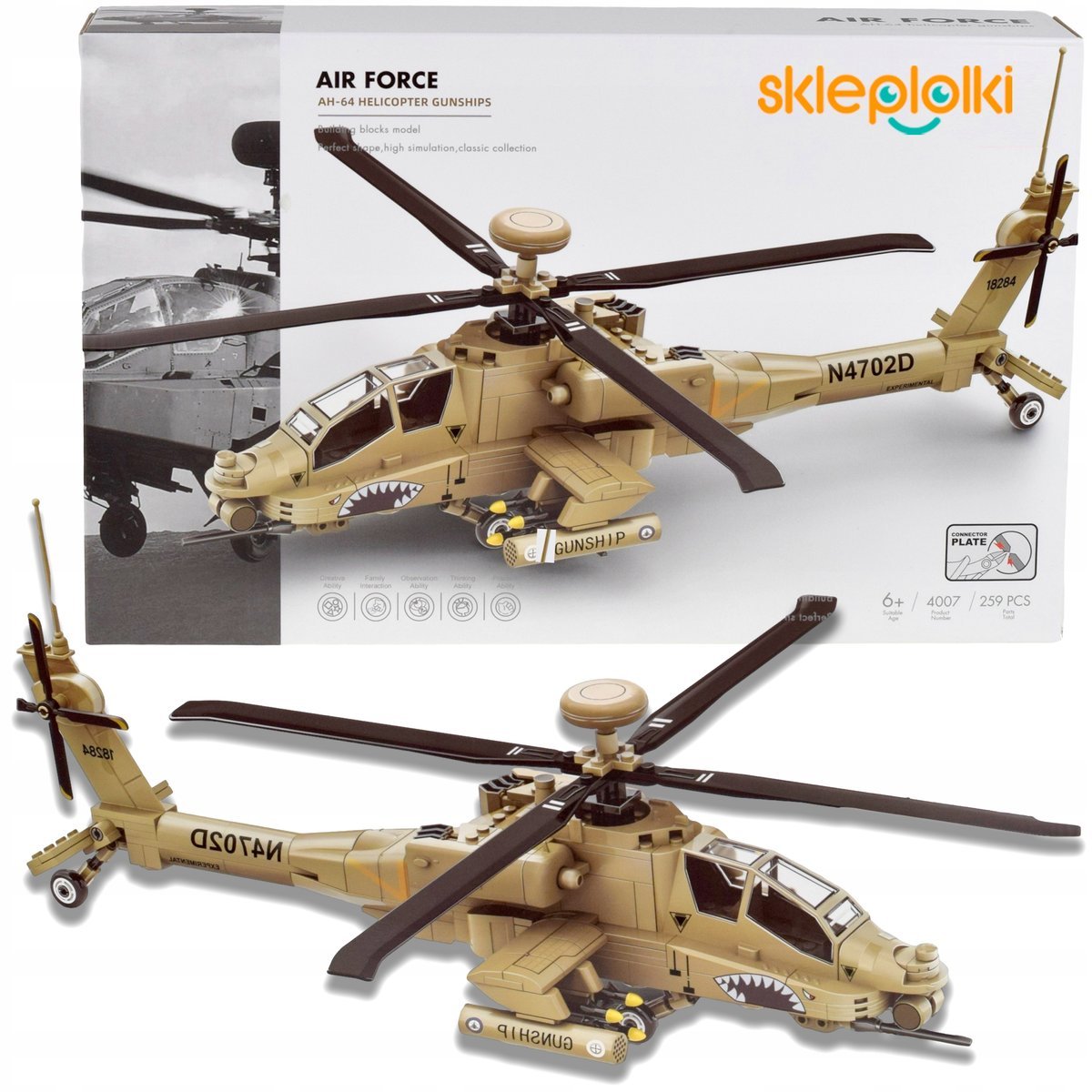 KLOCKI KONSTRUKCYJNE HELIKOPTER BOJOWY WOJSKOWY MILITARIA DLA DZIECI MODEL