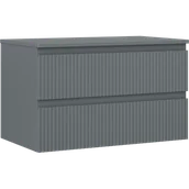 Szafki łazienkowe - Mexen Rivel szafka łazienkowa podumywalkowa 80 cm z blatem, 2 szuflady, ryflowana , grafit mat - 91A20-08047-2-BFFC66 - miniaturka - grafika 1
