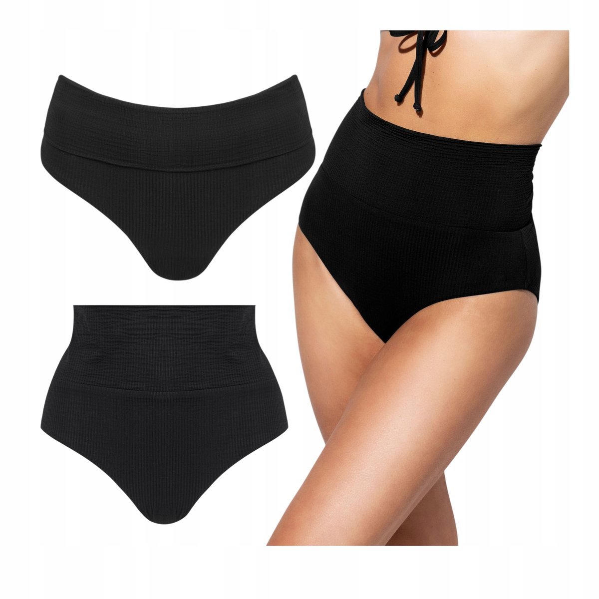 Dół od bikini czarny majtki kąpielowe z wysokim stanem Verde Veronica XXL