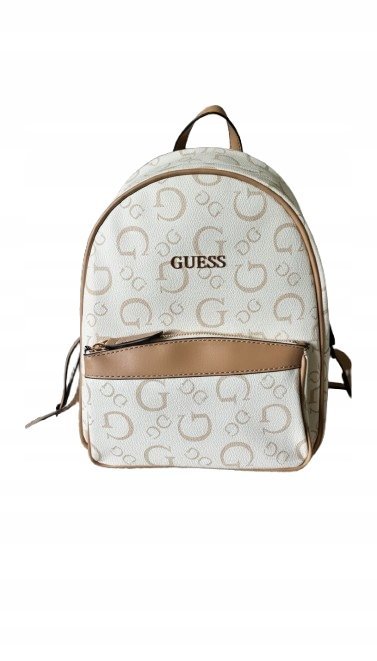 GUESS PLECAK BEŻOWY DAMSKI NA ZAMEK W LOGO MIEJSKI GNA
