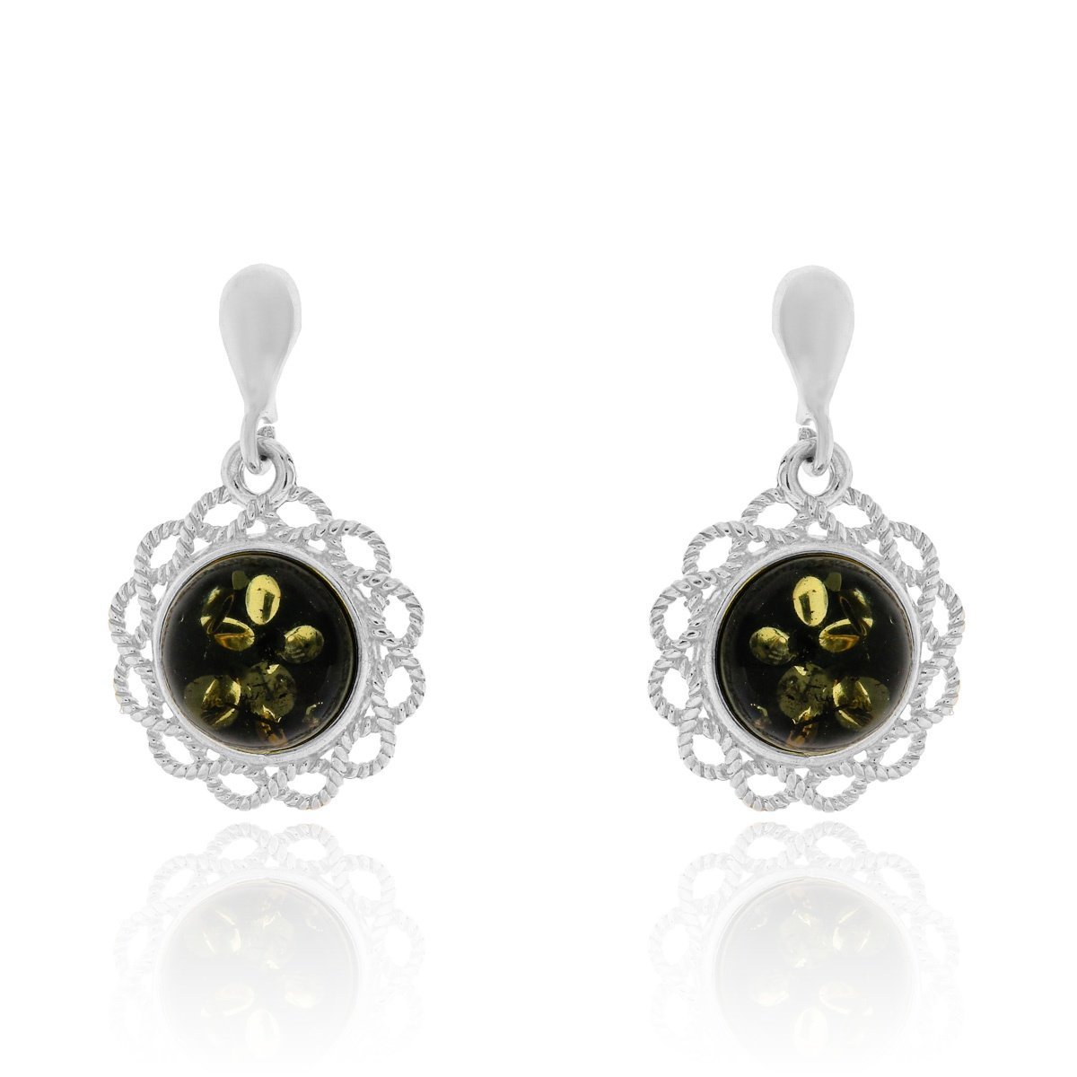 Srebrne kolczyki z bursztynem sztyft pr. 925