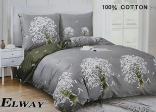 Pościel satynowa- Białe kwiaty szara/zgniła zieleń  Elway  - 200X220 - Bawełna PRESTIŻ - Pościel - miniaturka - grafika 1