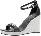 Espadryle damskie - Tommy Hilfiger Damskie sandały na koturnie Espadryle FW0FW08622, czarne, 6 UK, Czarny, 39 EU - miniaturka - grafika 1
