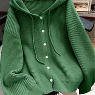 Swetry damskie - TEMU Kardigan z Kapturem na Guziki, Wiosna Jesień Jednokolorowy Casual Prosty Otwarty Przód Miękki Wygodny Elegancki Damski Sweter - miniaturka - grafika 1