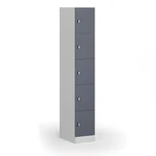 Szafki biurowe - Szafka ubraniowa ze schowkami, 5 schowków, 1850 x 300 x 500 mm, zamek obrotowy, drzwi ciemnoszare - miniaturka - grafika 1