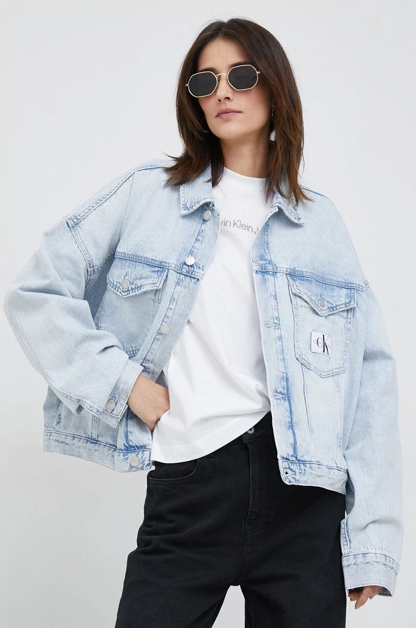 Calvin Klein Jeans kurtka jeansowa damska kolor niebieski przejściowa  oversize - Ceny i opinie na Skapiec.pl