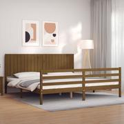 Łóżka - Rama łóżka z wezgłowiem, miodowy brąz, 200x200 cm, lite drewno Lumarko! - miniaturka - grafika 1