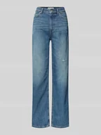 Spodnie damskie - Jeansy o kroju straight fit z efektem znoszenia - miniaturka - grafika 1