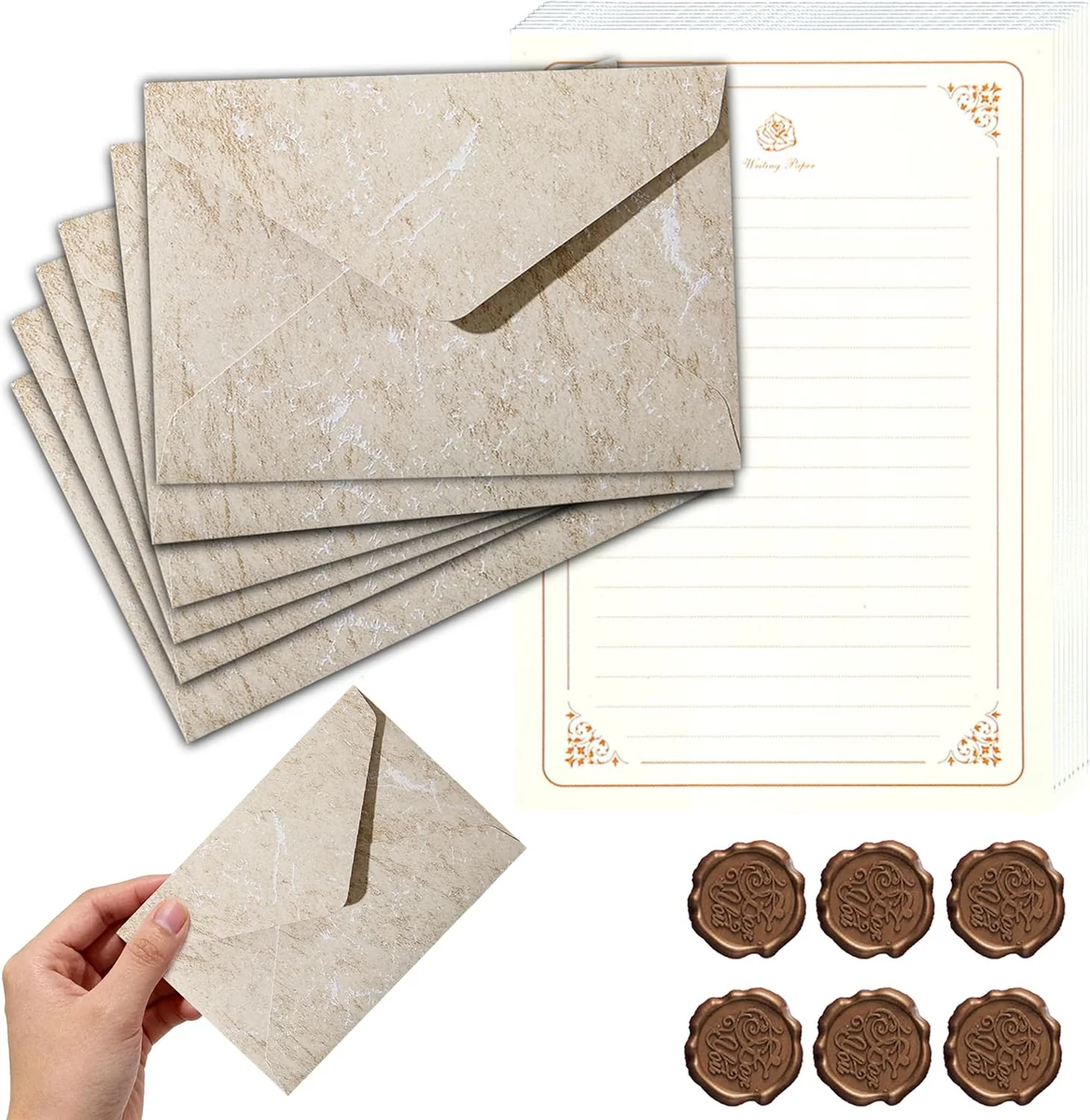 KOPERTY ZESTAW PAPIERU LISTOWEGO VINTAGE BEŻOWY ELEGANCKI 32 SZTUK