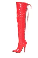 Czółenka - Damskie damskie seksowne uda wysokie perwersyjne za kolano szpilki pełne zapięcie sznurowane i boczny zamek buty rozmiar UK 4-12, Czerwony patent, 45 EU - miniaturka - grafika 1