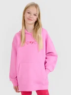Bluzy dla dziewczynek - 4F Bluza dresowa nierozpinana z kapturem dziewczęca - różowa 152 (11-12 lat) - miniaturka - grafika 1