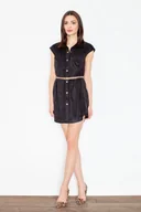 Sukienki - Czarna Nowoczesna Szmizjerka z Krótkim Rękawem - miniaturka - grafika 1