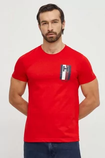 Koszulki męskie - Tommy Hilfiger t-shirt bawełniany męski kolor czerwony z nadrukiem - grafika 1