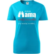 Koszulki i topy damskie - Damska Koszulka na Dzień Mamy Jestem mamą, widzę wszystko więc.. na Prezent turkusowy XXL - miniaturka - grafika 1