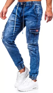 Spodnie męskie - Granatowe spodnie jeansowe bojówki męskie Denley TF131 - grafika 1