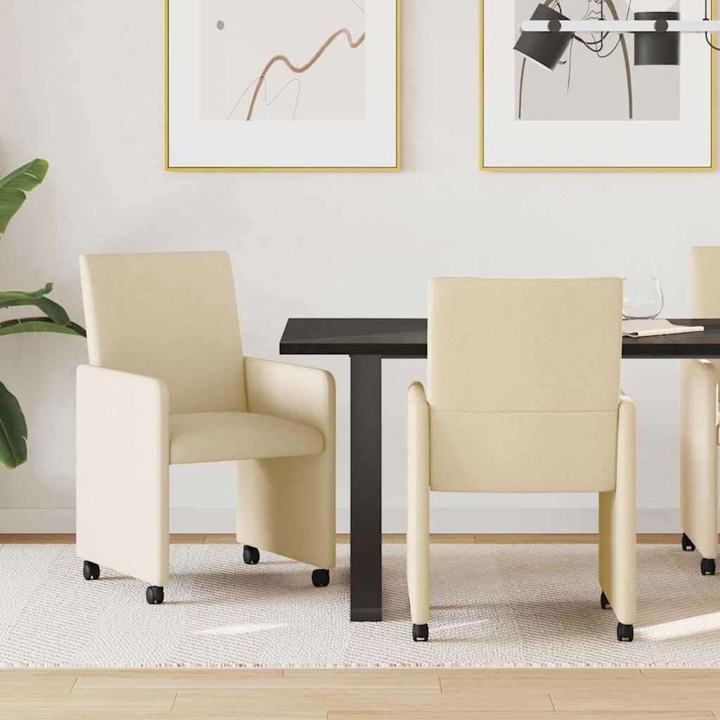 vidaXL Krzesła jadalne z kółkami 2 pcs Kremowy 57 x 66 x 94 cm tkanina