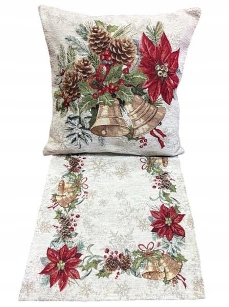Bieżnik 40x100 cm Chenille DZWONKI, czerwona poisencja – świąteczny