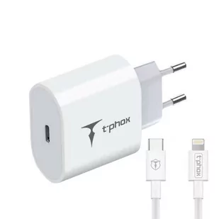 ŁAD SIEC T-PHOX ISPEED 20W + KABEL USB-C/LIGHTNING WHITE - Ładowarki do telefonów - miniaturka - grafika 1