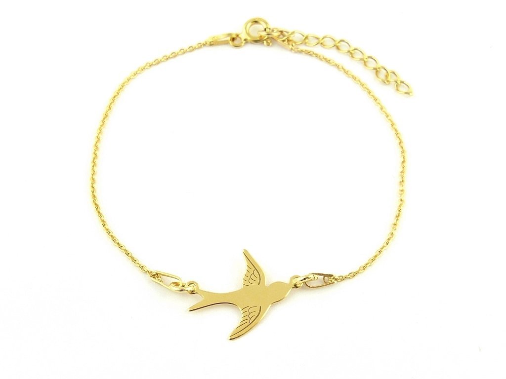 Pozłacana bransoletka ptak jaskółka srebro 925