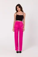 Spodnie damskie - Różowe Eleganckie Damskie Spodnie z Szeroką Nogawką - miniaturka - grafika 1