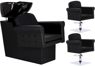 Jade Zestaw myjnia fryzjerska i 2 x fotel fryzjerski hydrauliczny obrotowy do salonu fryzjerskiego myjka ruchoma misa ceramiczna armatura bateria słuchawka - Meble fryzjerskie - miniaturka - grafika 2