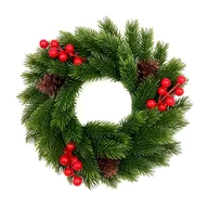 Ozdoby bożonarodzeniowe - Wieniec Bożonarodzeniowy Zielony Z Jarzębiną I Szyszkami Wianek Świąteczny 30 Cm - miniaturka - grafika 1