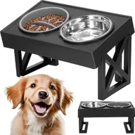 Miski dla psów - Springos Podwójna miska metalowa dla psa i kota na stojaku o 3 -stopniowej wysokości, spowalniająca jedzenie, czarna UNIWERSALNY - miniaturka - grafika 1