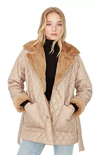 Trendyol Damska męska kurtka zimowa, jednokolorowa, regularna, beżowa, M, BEŻOWY - Kurtki damskie - miniaturka - grafika 1