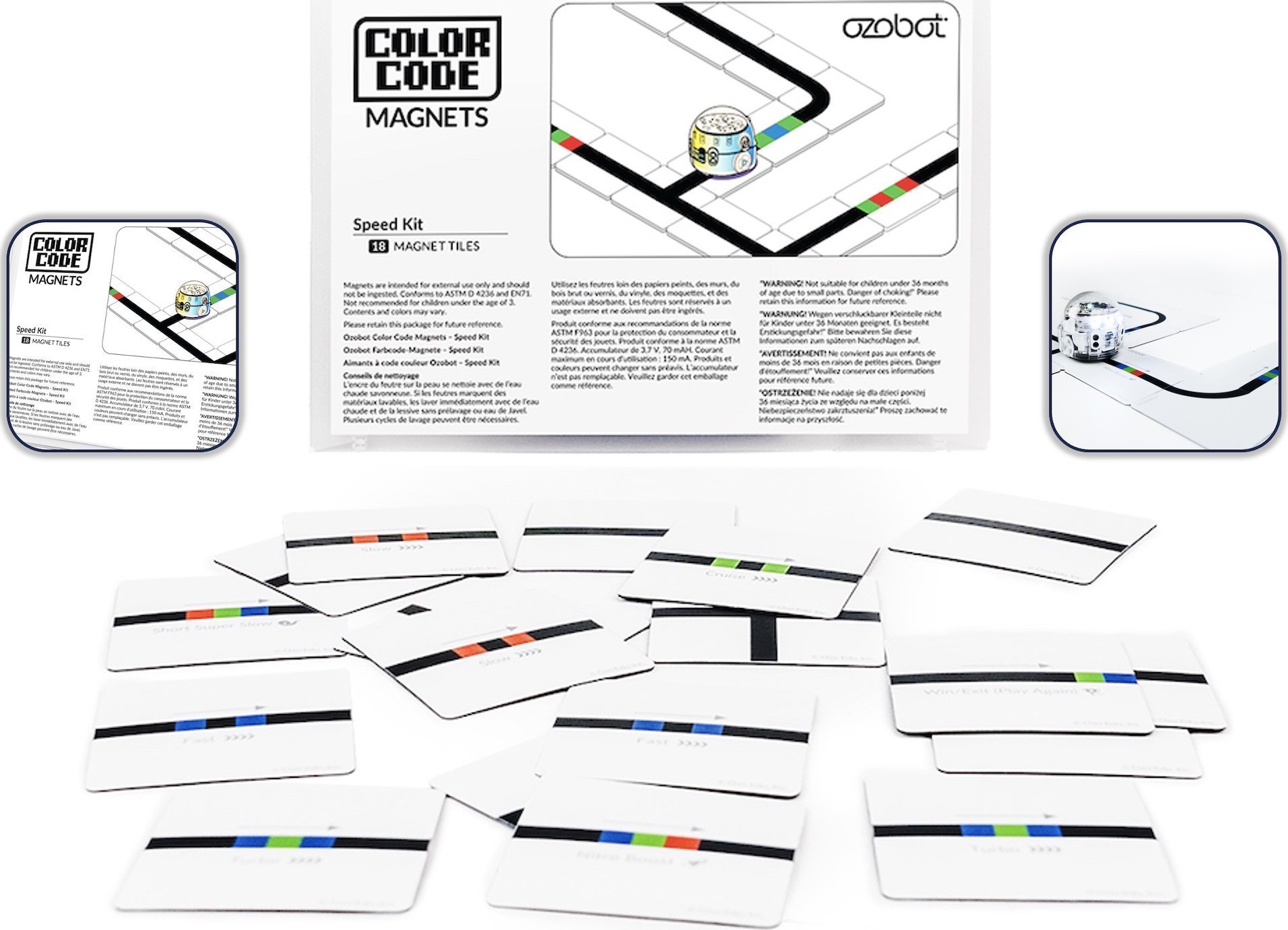 Ozobot Ozobot Color Code Magnets, Speed Kit, 18 Tiles