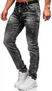Spodnie męskie - Czarne jeansowe spodnie męskie regular fit z paskiem Denley 30049S0 - grafika 1