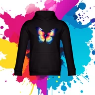 Bluzy dla dziewczynek - Bluza dziecięca typu kangurka z kapturem w kolorze czarnym z nadrukiem motylek 6 lat - miniaturka - grafika 1