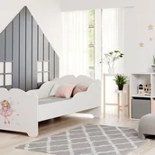 Łóżka dla dzieci i młodzieży - Białe łóżko dziecięce 160x80 cm z motywem dziewczynki ze skrzydłami, z barierkami bocznymi i materacem – Bezpieczna i nowoczesna konstrukcja - miniaturka - grafika 1