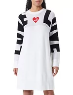 Sukienki - Love Moschino Damska sukienka z długim rękawem, żakardowa, Intarsia i Heart, z logo, haftowana sukienka, optical white, 40 - miniaturka - grafika 1