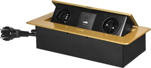 Orno Gniazda meblowe wpuszczane w blat z płaskim frezowanym rantem, ładowarką USB i przewodem 1,5m, 2x2P+Z, 2xUSB typ A+C; 3,6A, złote - Gniazdka elektryczne - miniaturka - grafika 1
