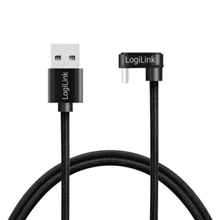 LogiLink USB-A - USB-C 1.0m w oplocie kątowy czarny - Kable USB - miniaturka - grafika 1