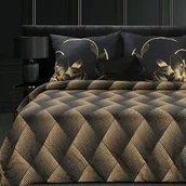 Pościel - Eurofirany Pościel satynowa 160x200 Victoria 12 czarna złota liście geometria Limited Collection - miniaturka - grafika 1