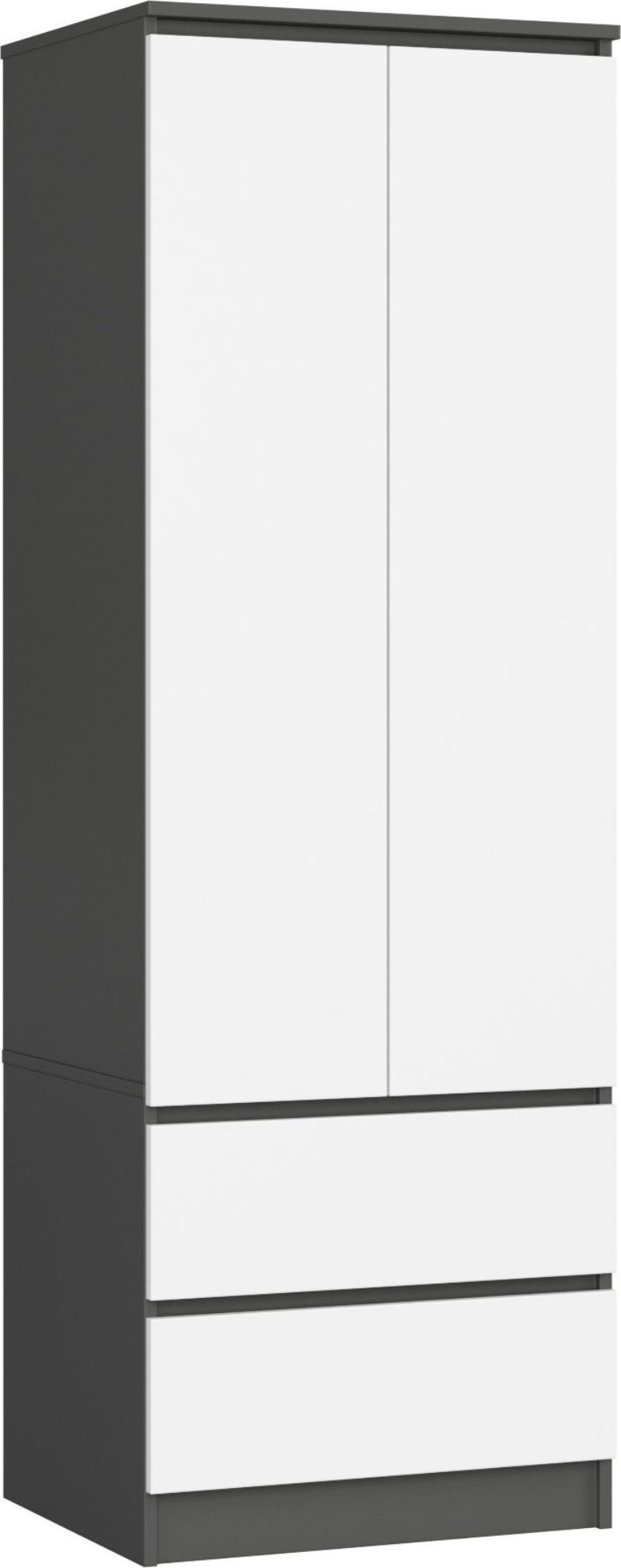 Fabryka Mebli Akord Szafa do sypialni STAR S 60 cm 2 drzwi 2 szuflady - grafit szary biała