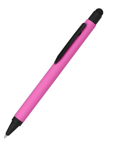 Długopis aluminiowy Stylus różowy, aluminiowy długopis z aluminium, wymienny wkład o dużej pojemności, kolor wkładu niebieski, z funkcją Softtouch Feeling, długopis z rysikiem dotykowym, 1 sztuka