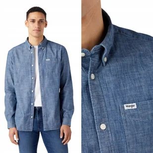 Wrangler 1 POCKET BUTTON DOWN Dark Indigo KOSZULA CIENKI DżINS REGULAR S - Koszule męskie - miniaturka - grafika 1