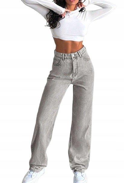 SHEIN SPODNIE JEANSOWE DAMSKIE DŁUGIE SZARE 42 ŁUB