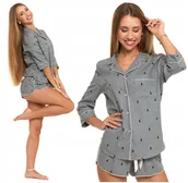Piżamy damskie - Piżama Damska Flanelowa Modna Rozpinana Wygodna Rękaw 3/4 Szorty MORAJ XL - miniaturka - grafika 1