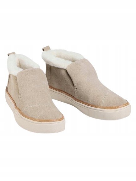 TOMS BEŻOWE BOTKI DAMSKIE Z MIĘKKIM FUTERKIEM I PODESZWĄ BIAŁĄ 37 JTA