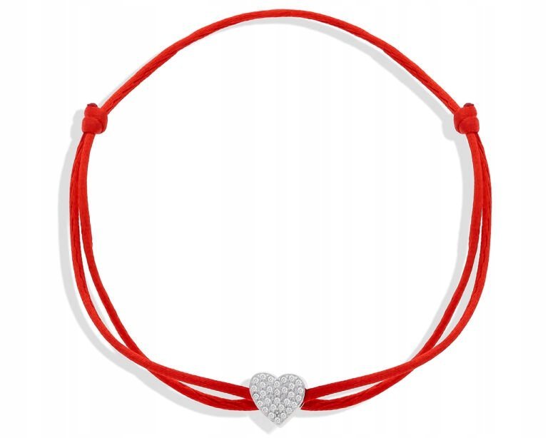 Bransoletka Sznurkowa Serce Cyrkonie Czerwony Sznurek Damska pr. 925